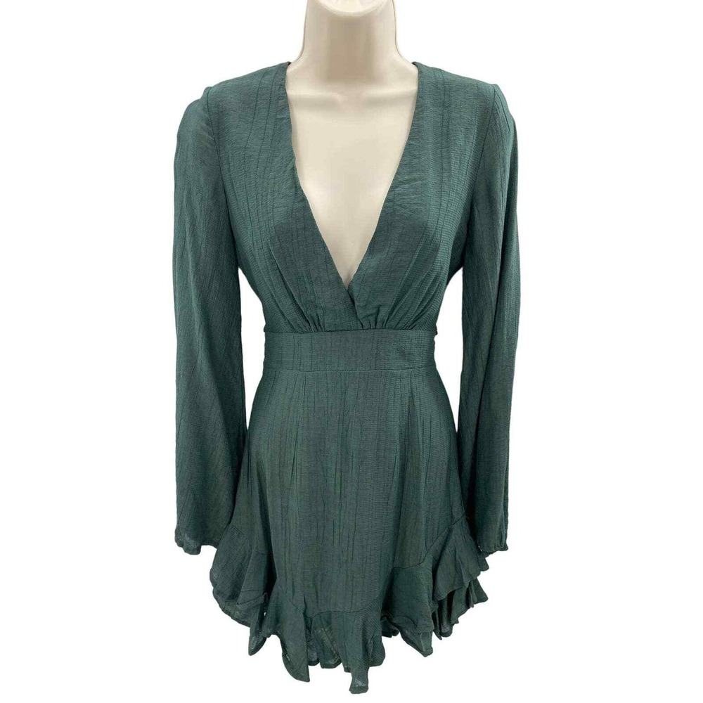 Angel Biba Forest Fairy Mini Dress Womens XS Emerald Green Polyester Tie Waist - Picture 2 of 11